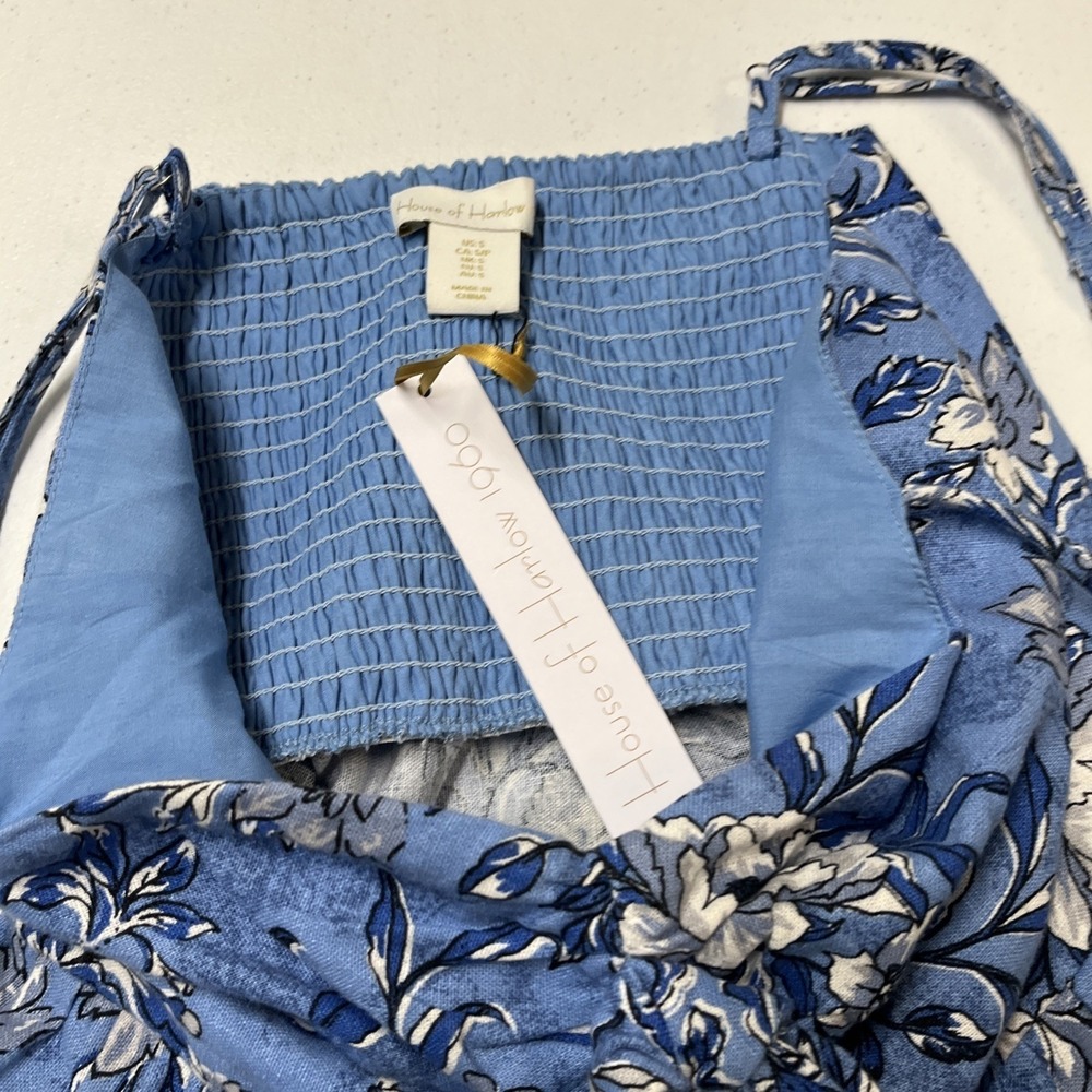 House Of Harlow Dress Blue Floral Linen Blend Tiered Maxi Sundress Size S Resort - Picture 6 of 14